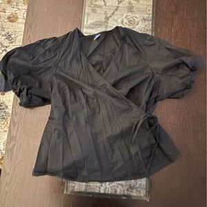 Old Navy Black Puff Sleeve Wrap Blouse